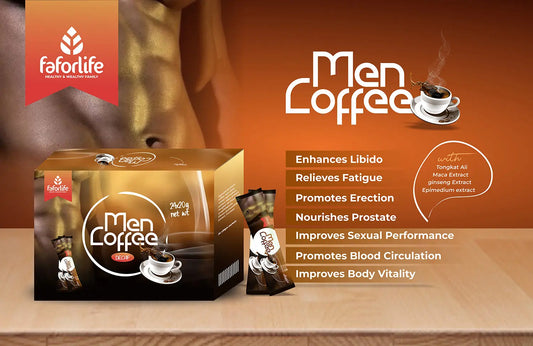 Men Coffee by Faforlife with natural extracts, enhances libido, relieves fatigue, and boosts vitality