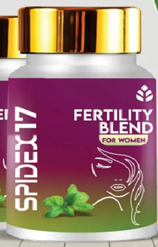 SPIDEX17 Fertility Blend for Women supplement bottle with gold lid and green herbal graphics